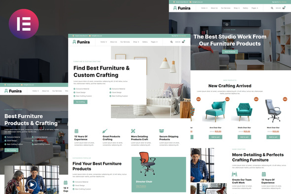 Funira - Custom Craft Furniture Elementor Template Kit best furniture Elementor template kit download