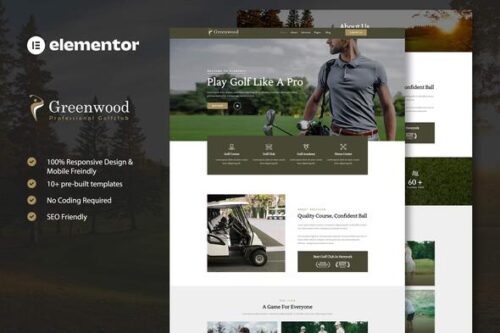 best golf club Elementor template kit instant download