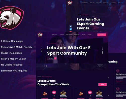 Junio - E-Sport Gaming Events & Streamer Elementor Template Kit