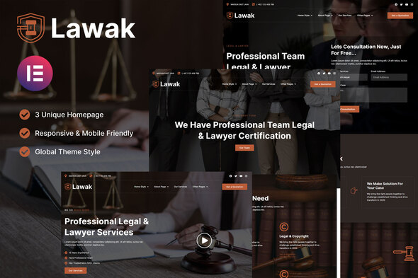Lawak - Legal & Lawyer Services Elementor Template Kit best Lawak Elementor template for lawyers instant download