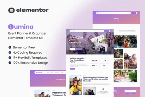 best event planner Elementor template kit instant download