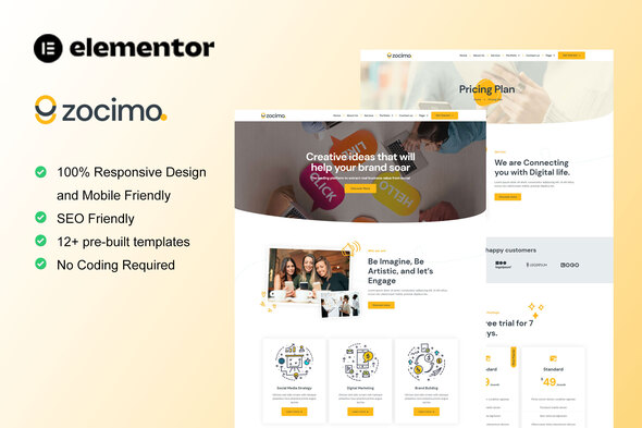 Zocimo - Social Media Marketing Agency Elementor Template Kit best Zocimo Elementor agency template kit download