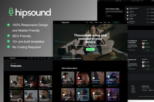 best Hipsound Elementor template music streaming podcast download