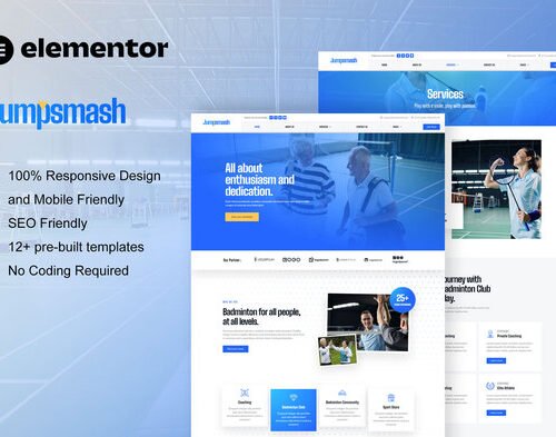 JumpSmash - Badminton Club & Sport Community Elementor Template Kit