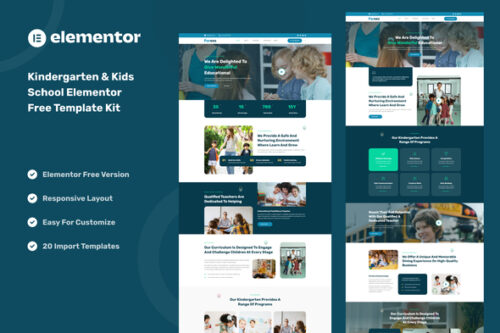 best kindergarten Elementor template kit instant download