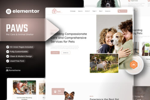 best Paws Elementor template pet shelter website download