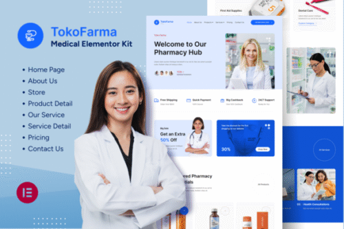 best TokoFarma medical store elementor template download