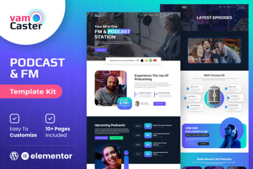 Vamcaster Elementor template for podcast and video streaming websites