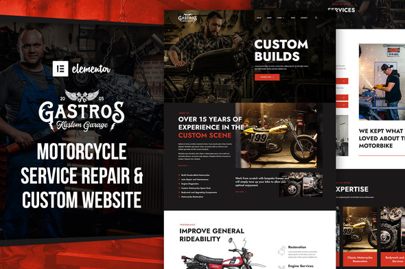 Gastros Garage - Motorcycle Service Repair Elementor Template Kit best motorcycle service repair template download