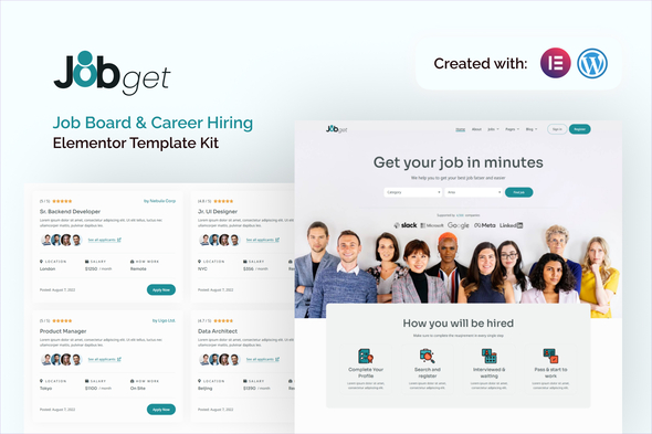 Jobget - Job Board & Career Hiring Elementor Template Kit best job board Elementor template kit instant download