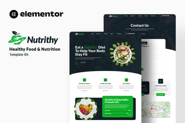 Nutrithy - Healthy Food & Nutrition Elementor Template Kit Instant download nutrition Elementor template for wellness professionals