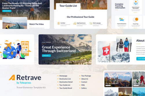best Retrave travel agency template kit instant download