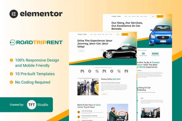 RoadTripRent - Premium Car Rental Elementor Template Kit best car rental Elementor template kit instant download