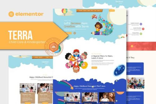 best childcare kindergarten Elementor template kit download