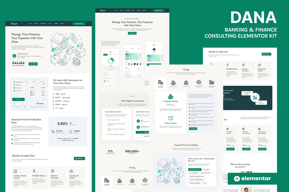 Dana - Banking and Finance Consulting Elementor Template Kit best Elementor banking template for finance websites download
