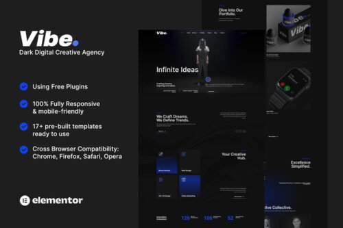 Vibe - Dark Digital Creative Agency & Portfolio Elementor Template Kit