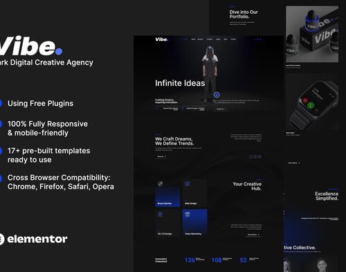 Vibe - Dark Digital Creative Agency & Portfolio Elementor Template Kit