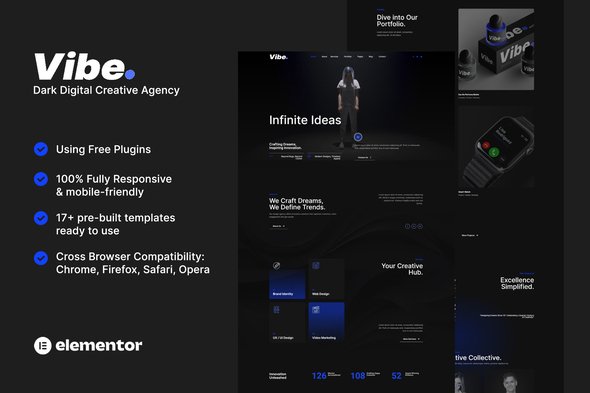 Vibe - Dark Digital Creative Agency & Portfolio Elementor Template Kit