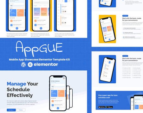 AppGUE - Mobile App Showcase Elementor Template Kit