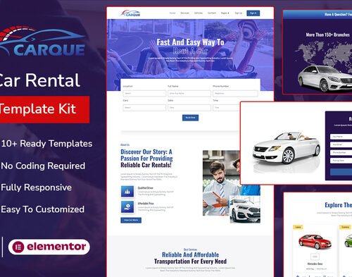 CarQue - Car Rental & Auto Services Elementor Template Kit