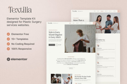 best textile industry Elementor template kit instant download