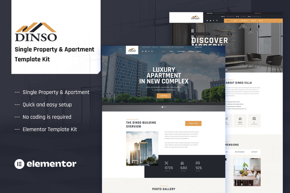 Dinso - Single Property & Apartment Elementor Template Kit best Dinso property listing template instant download