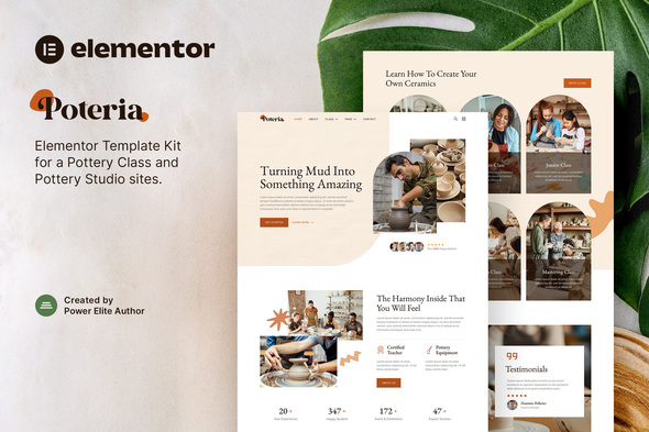 Poteria – Pottery Class & Studio Elementor Template Kit best pottery studio website template instant download