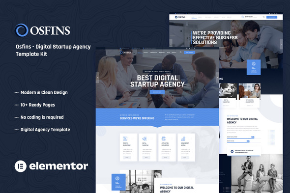 Osfins - Digital Startup Agency Elementor Template Kit Best Osfins Elementor template kit for digital agency website download