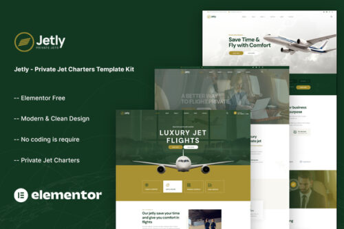 Private jet charter website template for Elementor — download ready