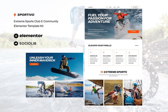 Sportivo - Extreme Sports Club & Community Elementor Template Kit best extreme sports club website template download