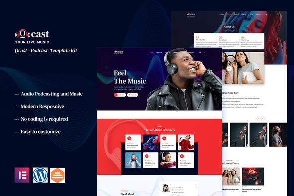 Qcast - Podcast & Music Elementor Template Kit best podcast Elementor template kit instant download