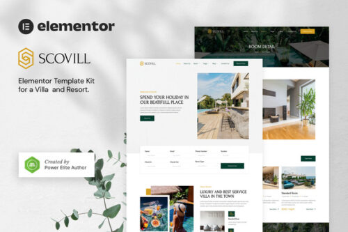 best luxury villa Elementor template kit for resort website download