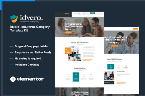 best insurance company Elementor template kit for instant download