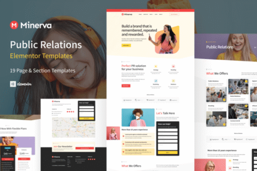 best Minerva PR agency Elementor template kit download