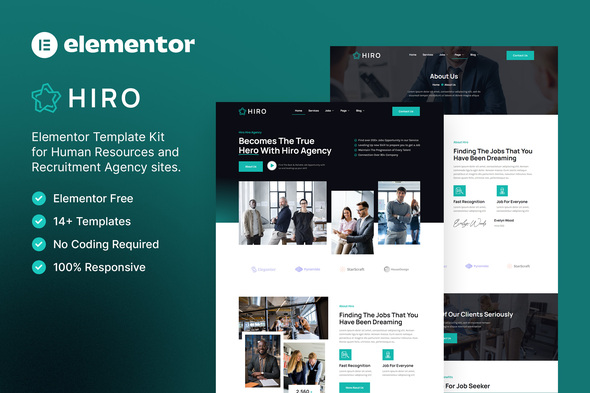 Hiro – Human Resources & Recruitment Agency Elementor Template Kit best HR Elementor template kit instant download