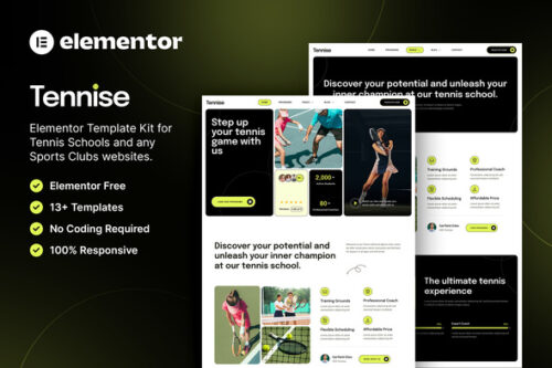 best tennis school Elementor template kit download