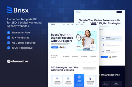 best Brisx SEO agency Elementor template instant download