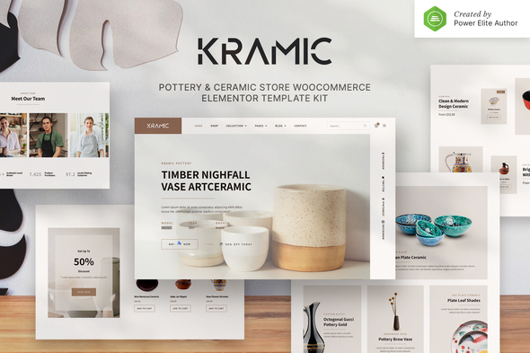 Kramic – Pottery & Ceramic Store WooCommerce Elementor Template Kit best pottery store WooCommerce template kit download