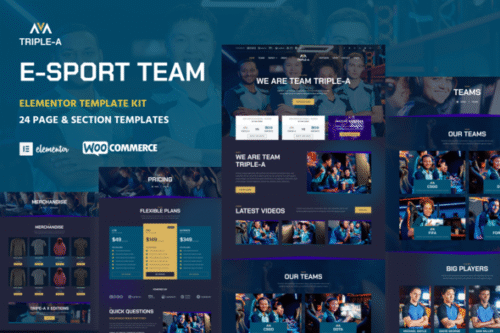 best Triple-A eSport gaming template kit Elementor download