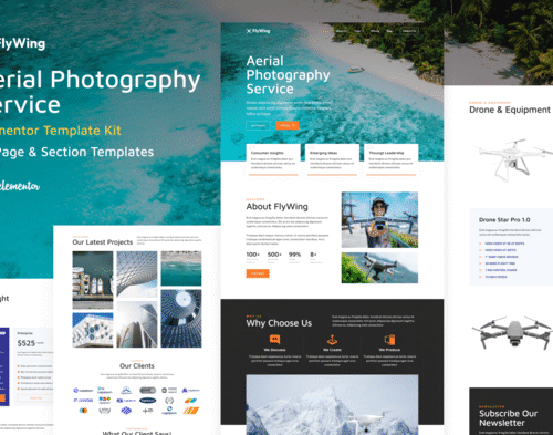 FlyWing - Drone Aerial Video & Photography WordPress Elementor Template Kit