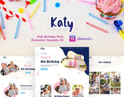 Katy - Kids Birthday Party Planner & Invitation Elementor Template Kit