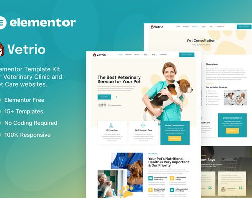 Vetrio – Veterinary Clinic & Pet Care Elementor Template Kit
