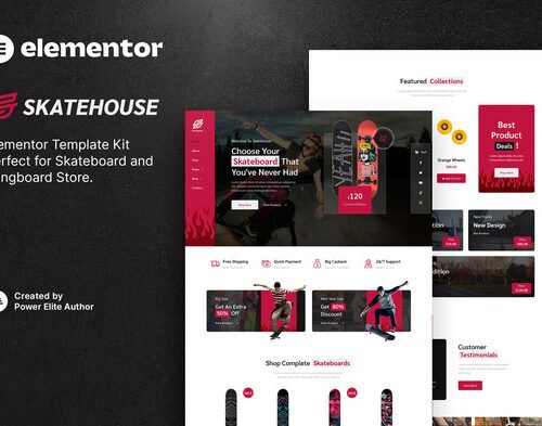 Skatehouse – Skateboard & Extreme Sport Shop Elementor Template Kit