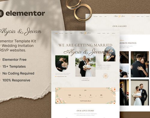 Alycia & Jevan – Wedding Invitation & RSVP Elementor Template Kit