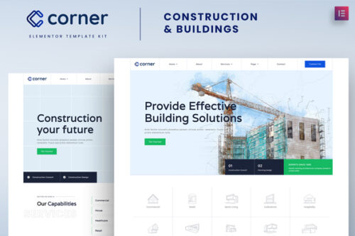 best Corner Construction Elementor template kit download