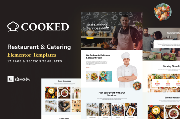 Cooked - Catering & Restaurant Website Elementor Template Kit best Cooked Elementor catering template kit instant download