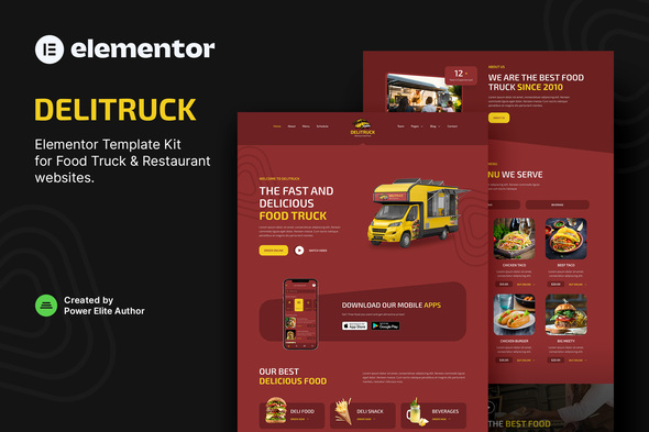 Delitruck – Food Truck & Restaurant Elementor Template Kit best Delitruck food truck restaurant template download