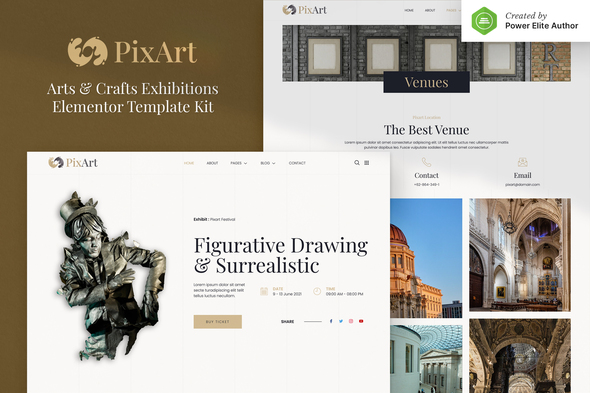 Pixart – Arts & Crafts Exhibition Elementor Template Kit best arts exhibition Elementor template instant download