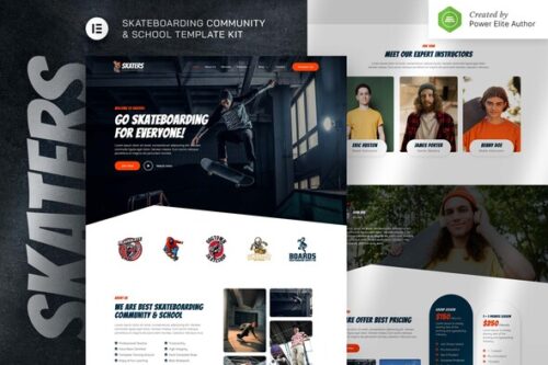 best skateboarding Elementor template kit instant download