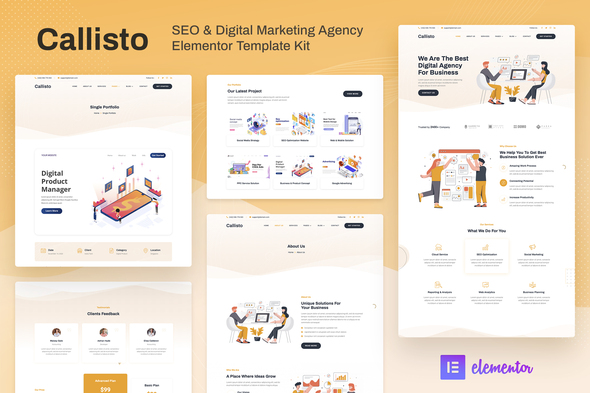 Callisto - SEO & Digital Marketing Agency Elementor Template Kit best SEO agency Elementor template kit download